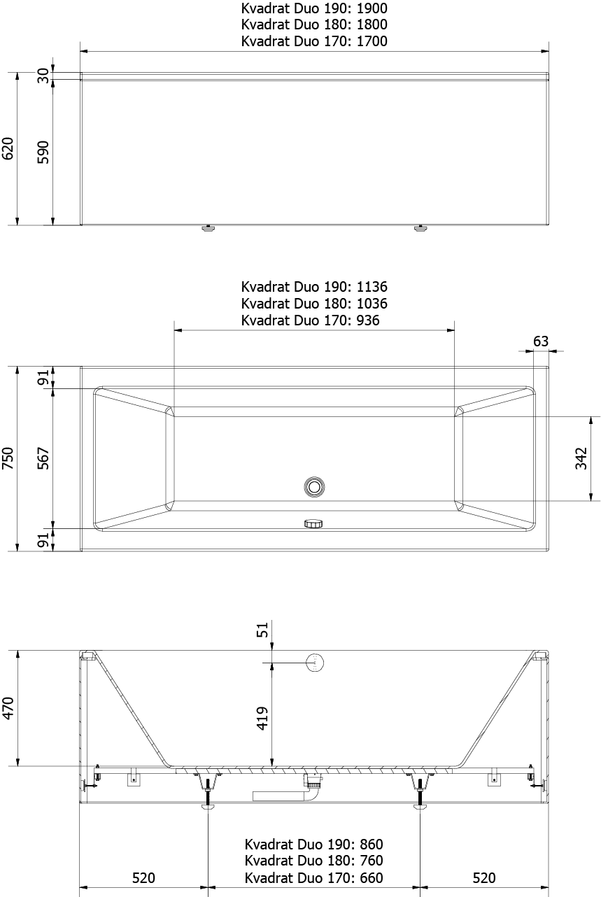 Badekarpakke m/panel KVADRAT DUO 180 - Bilde 4