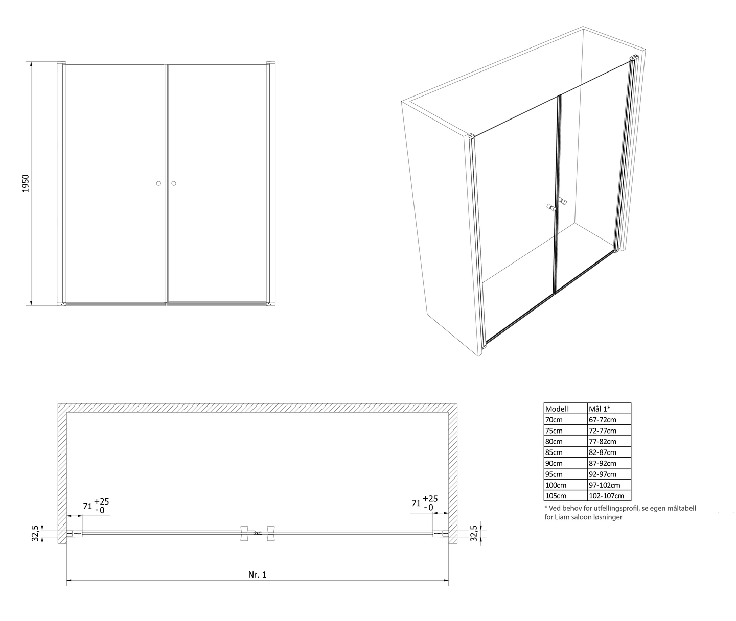 Dusjnisje saloondører LIAM 80 - Bilde 2