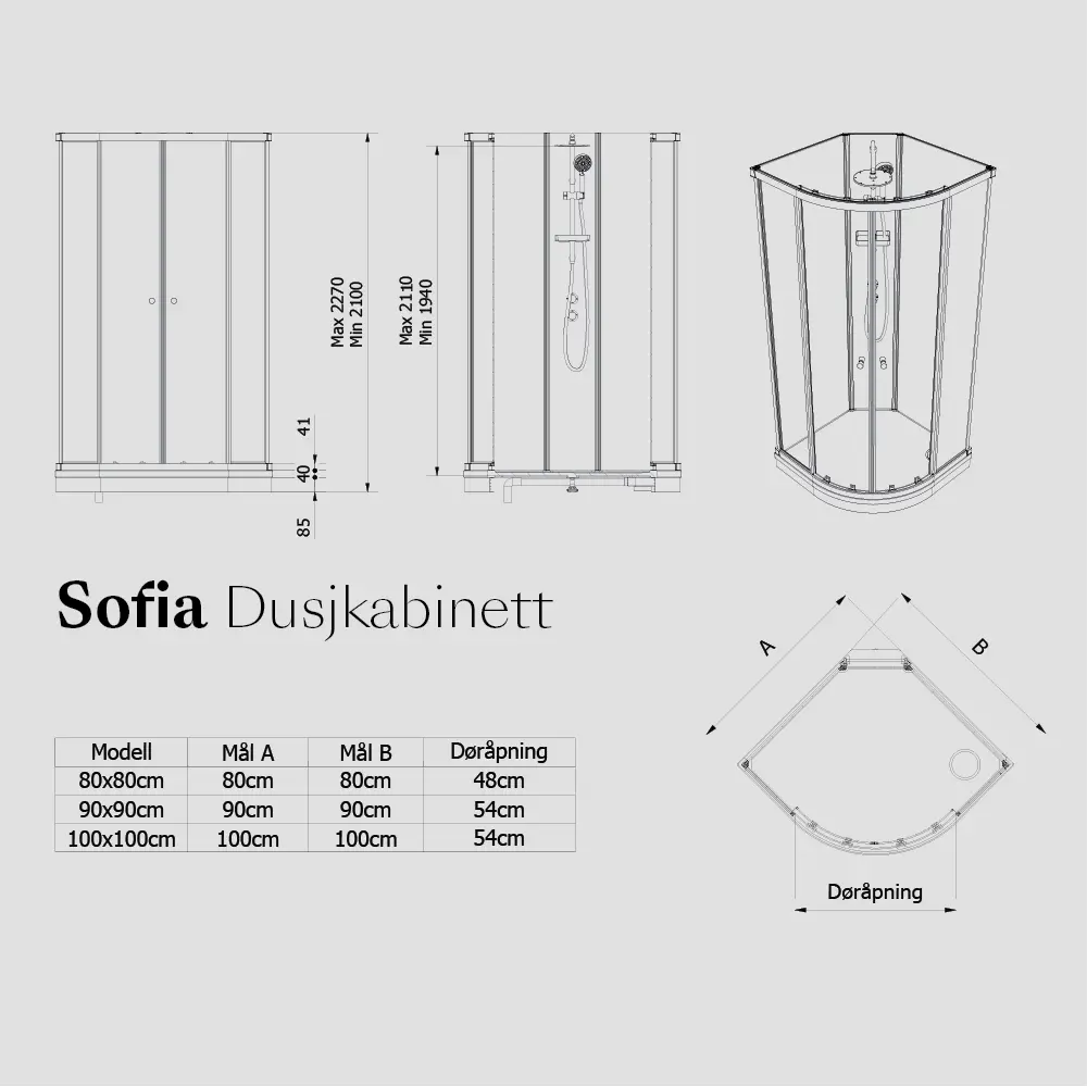 Dusjkabinett SOFIA basic 80x80 - Bilde 2