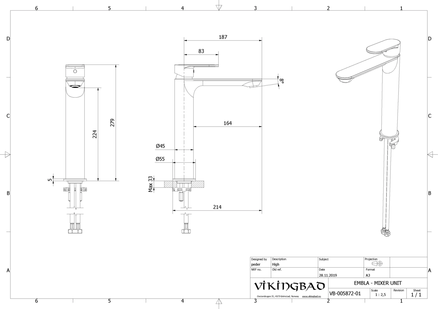 Servantbatteri EMBLA høyt - Bilde 2