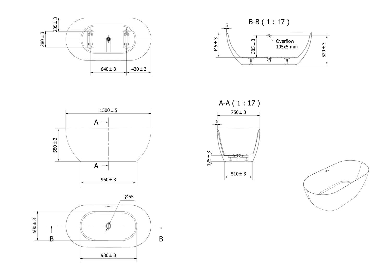 Badekar SYNDLE 150 - Bilde 2
