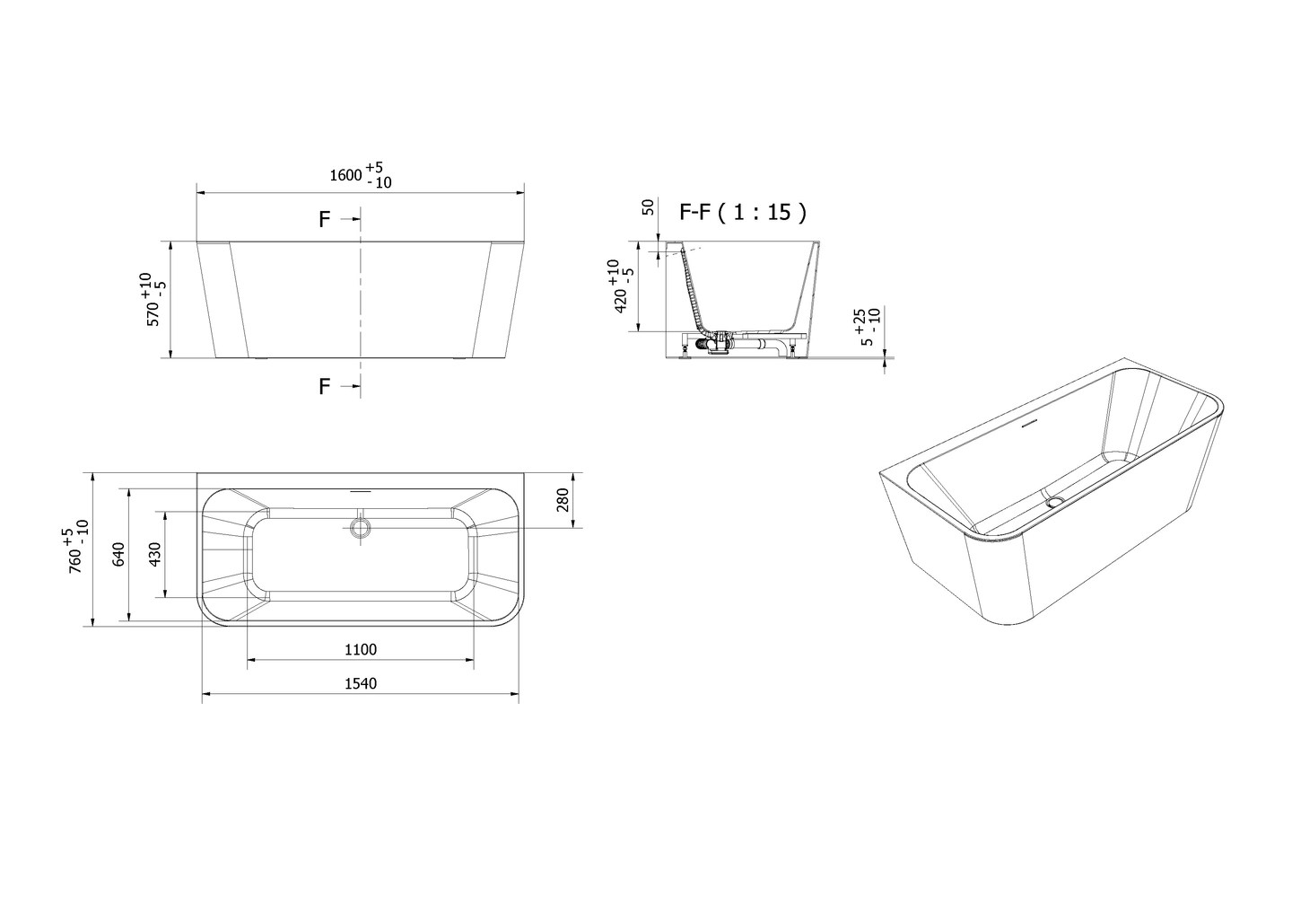 Badekar DYBE RETT 160 - Bilde 2