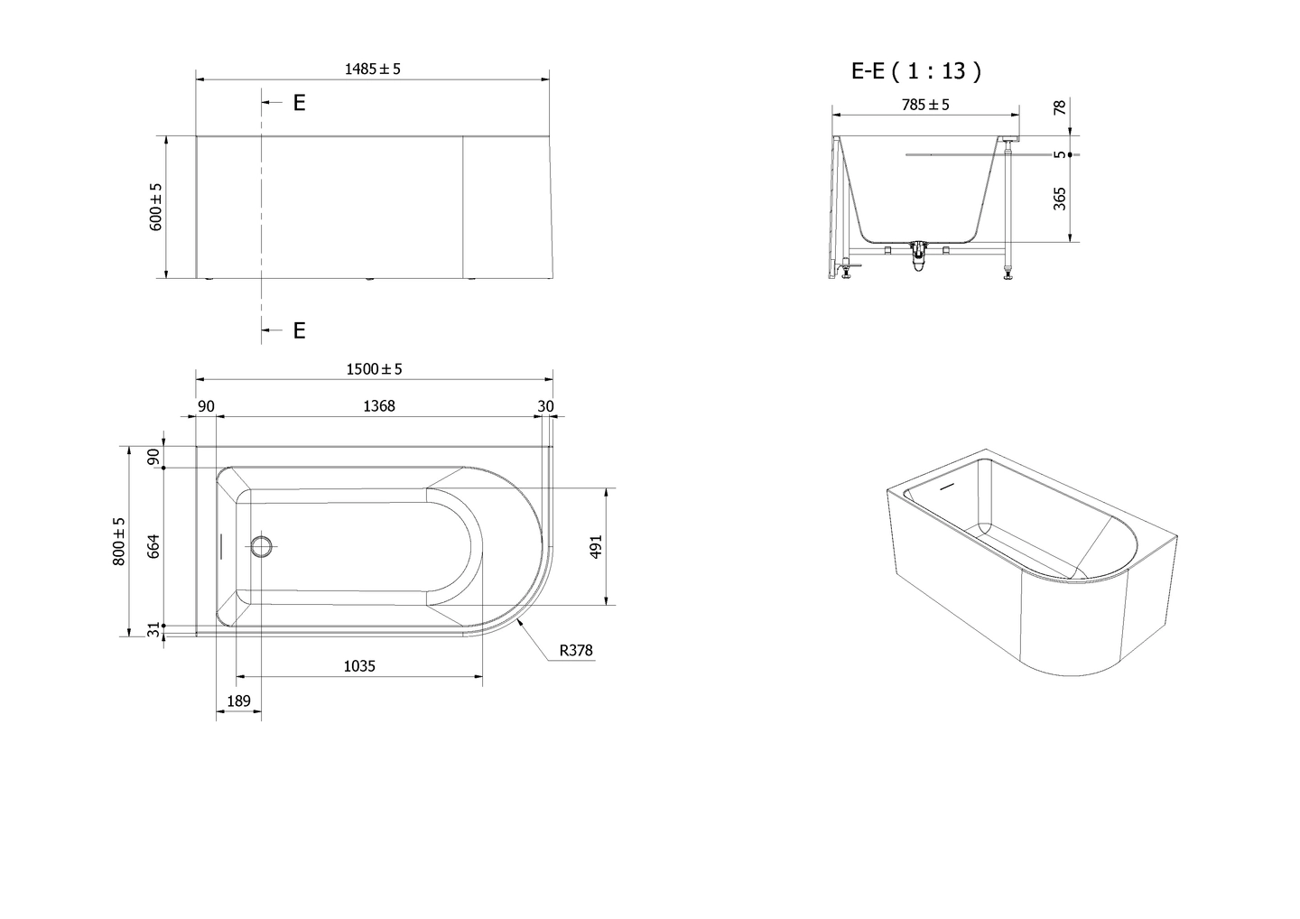 Badekar VESSØY 150 V - Bilde 2
