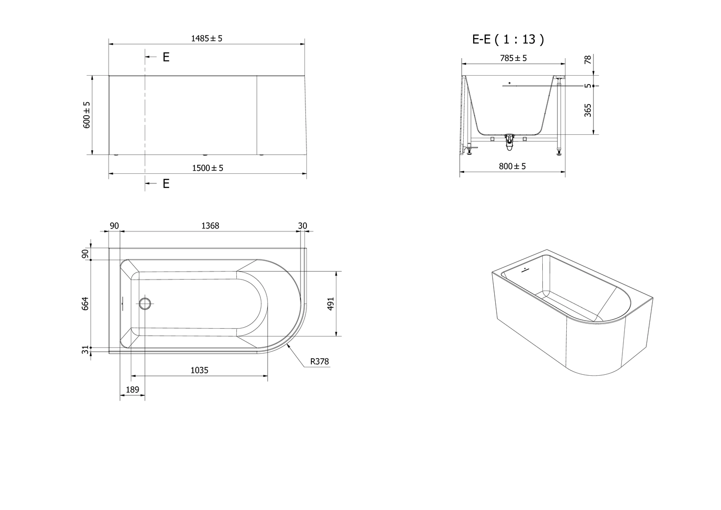 Badekar VESSØY 150 V - Bilde 3