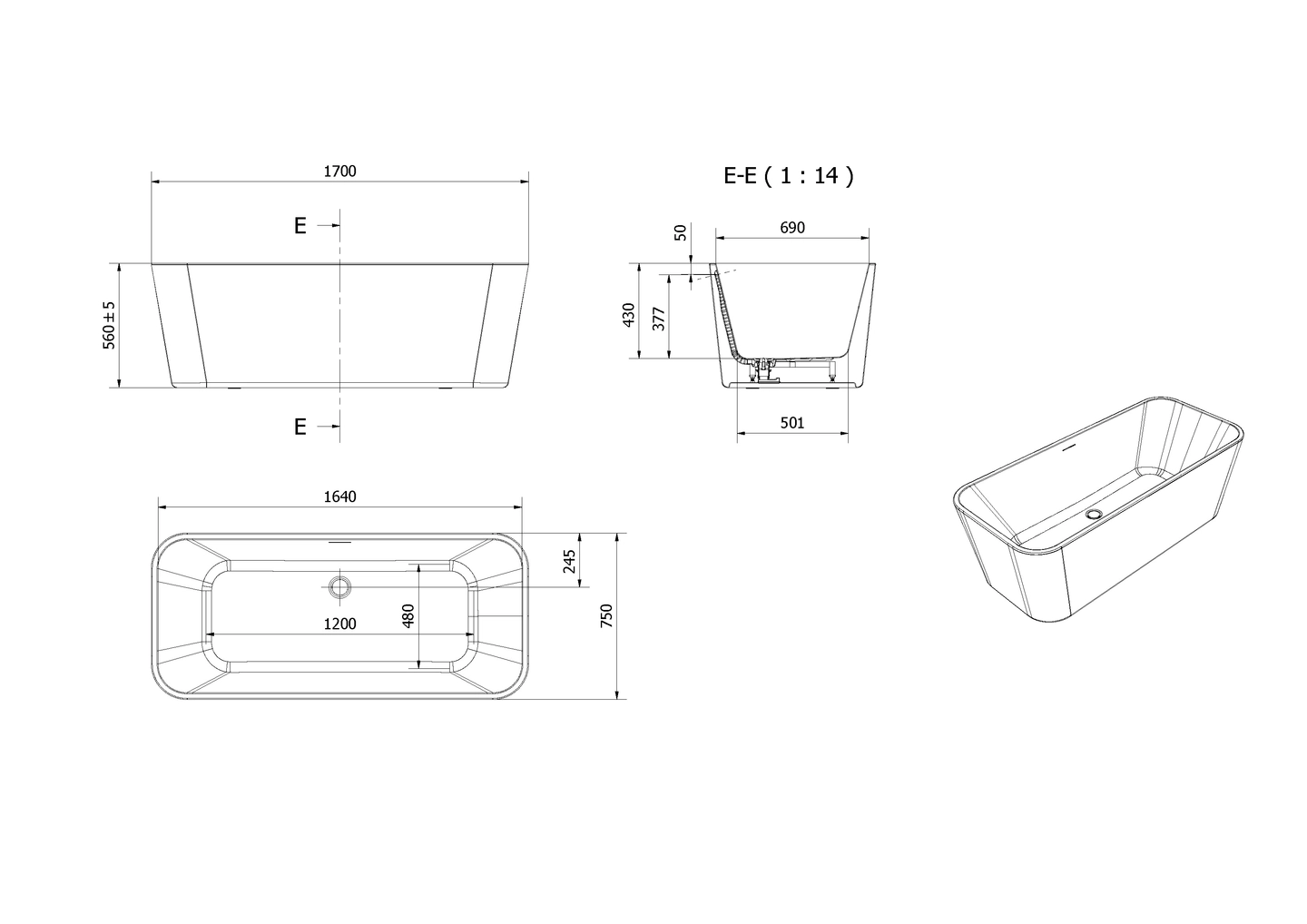 Badekar DYBE 170 - Bilde 2