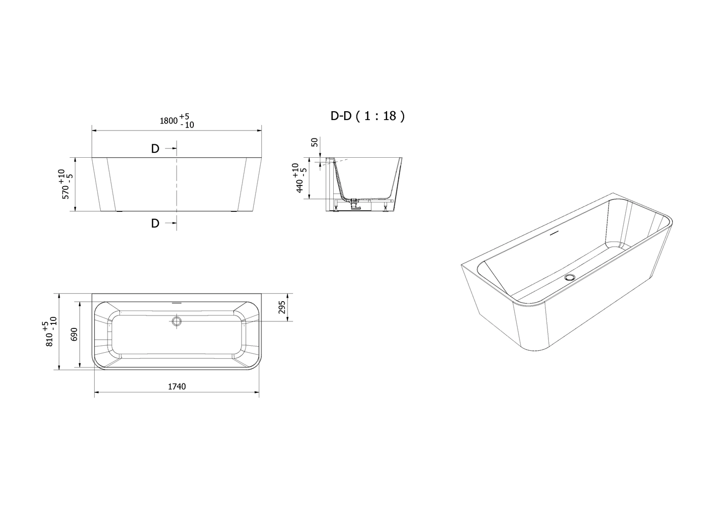 Badekar DYBE RETT 180 - Bilde 2