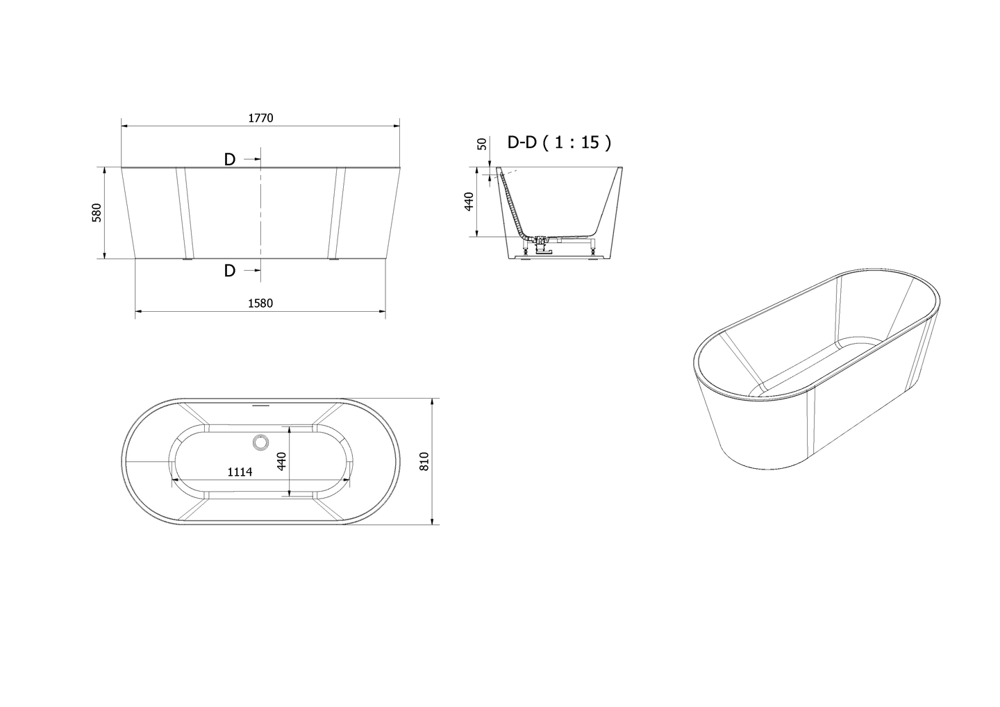 Badekar ELLIPSE 177 - Bilde 2