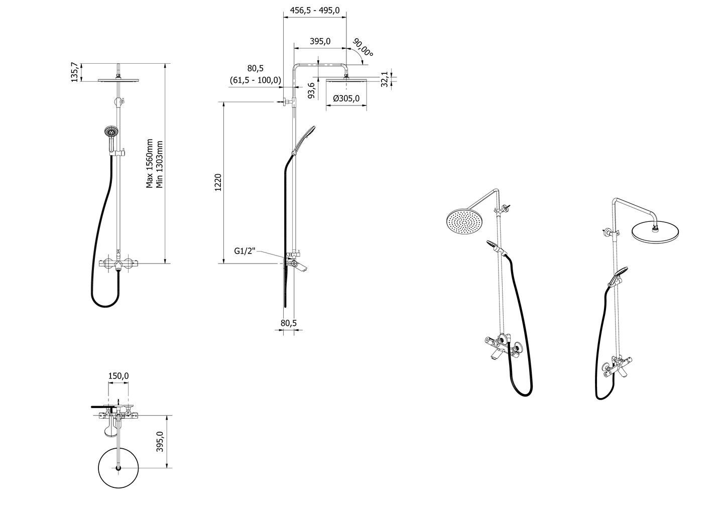 Rainshower rund badekar FALK - Bilde 2