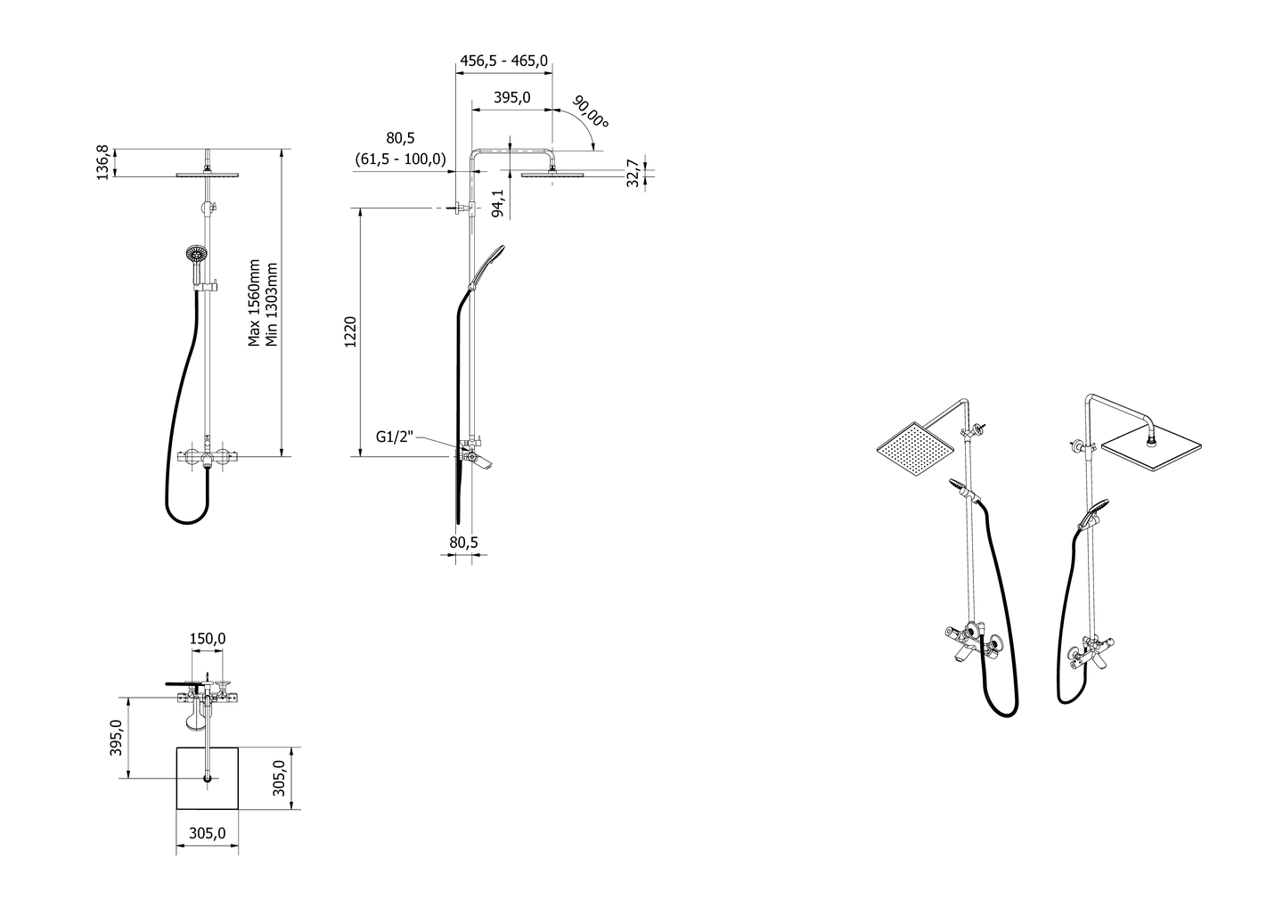 Rainshower rett badekar FALK - Bilde 2