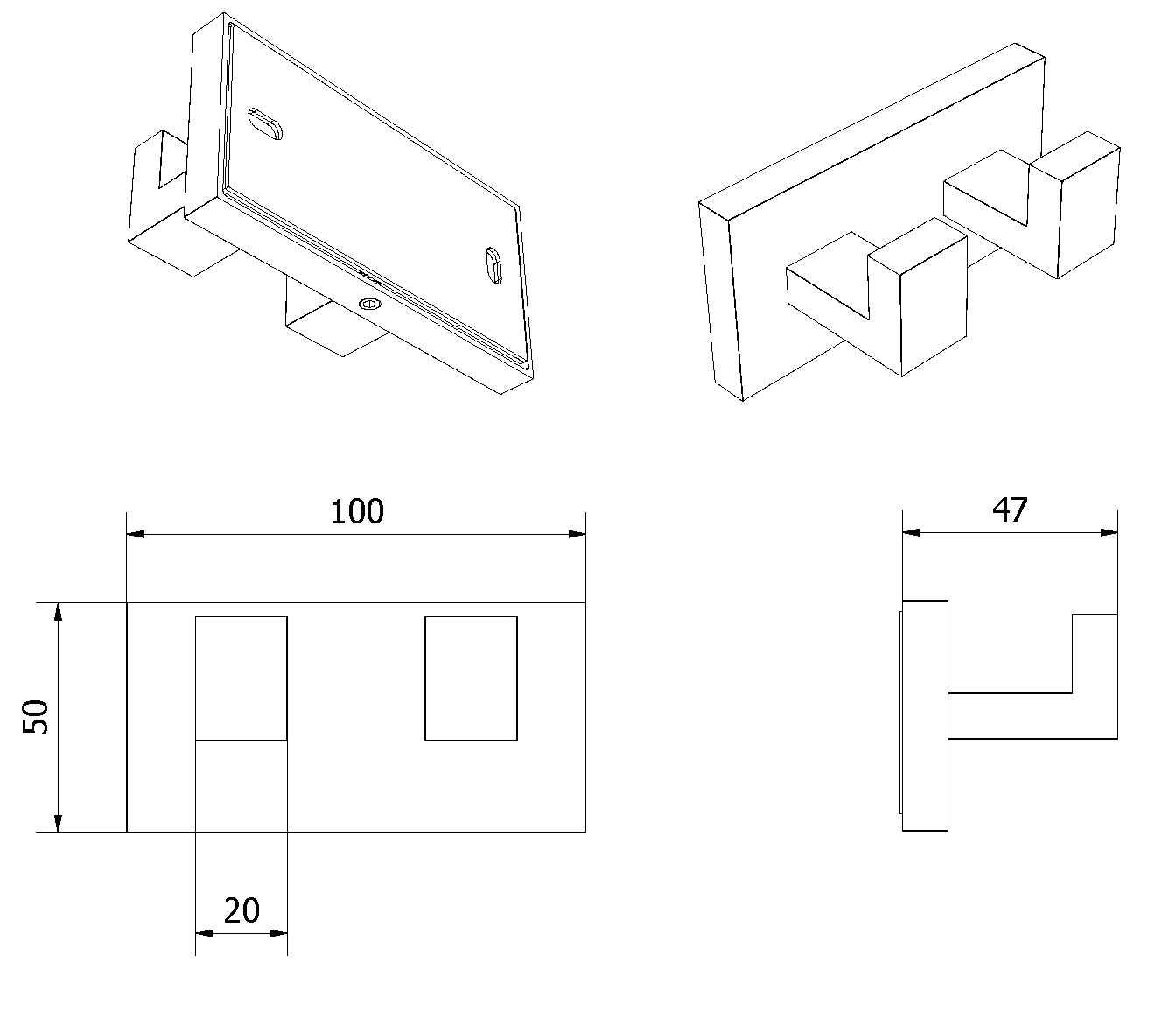 Knagg med 2 kroker rett LUNA - Bilde 2