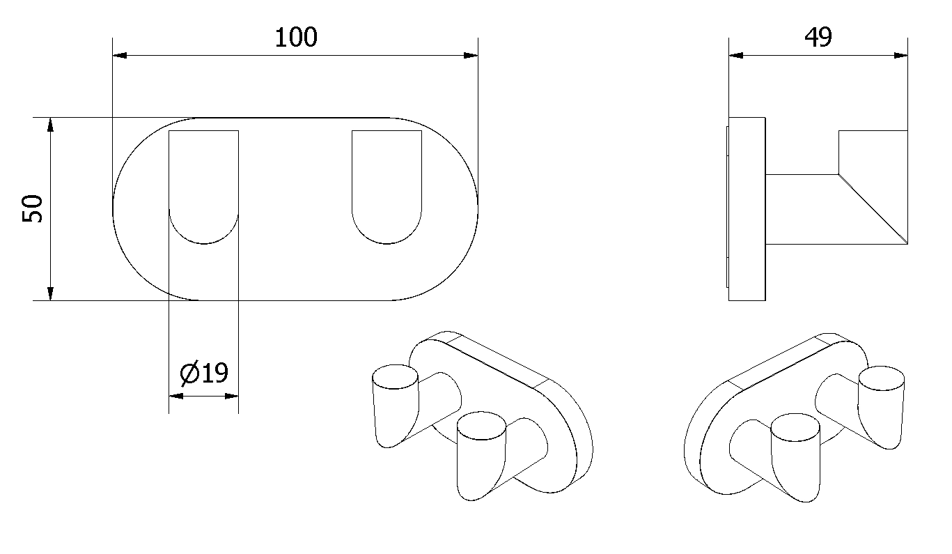 Knagg med 2 kroker rund LUNA - Bilde 2