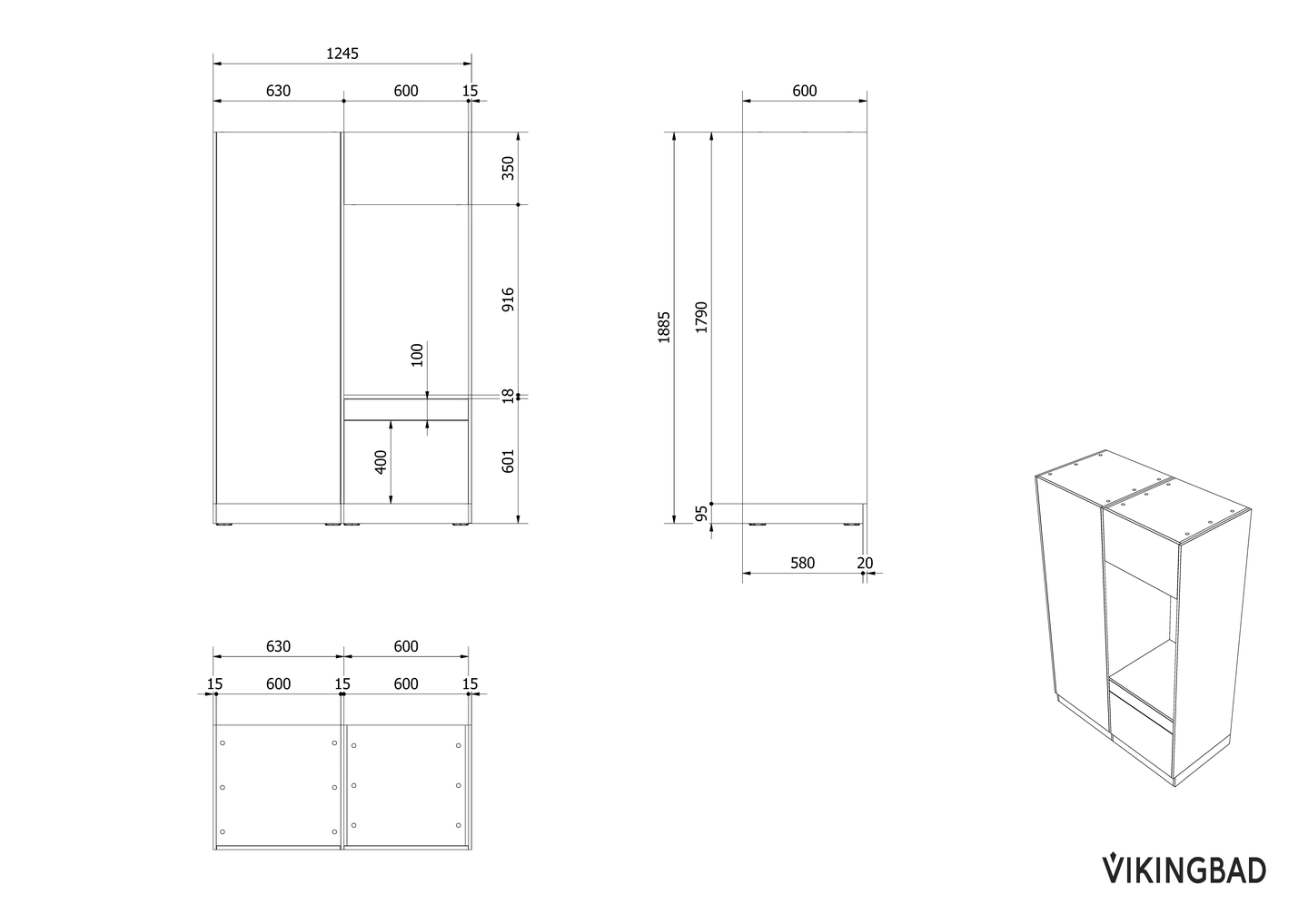 Høyskap og enkel vaskemaskinmodul FAY - Bilde 3