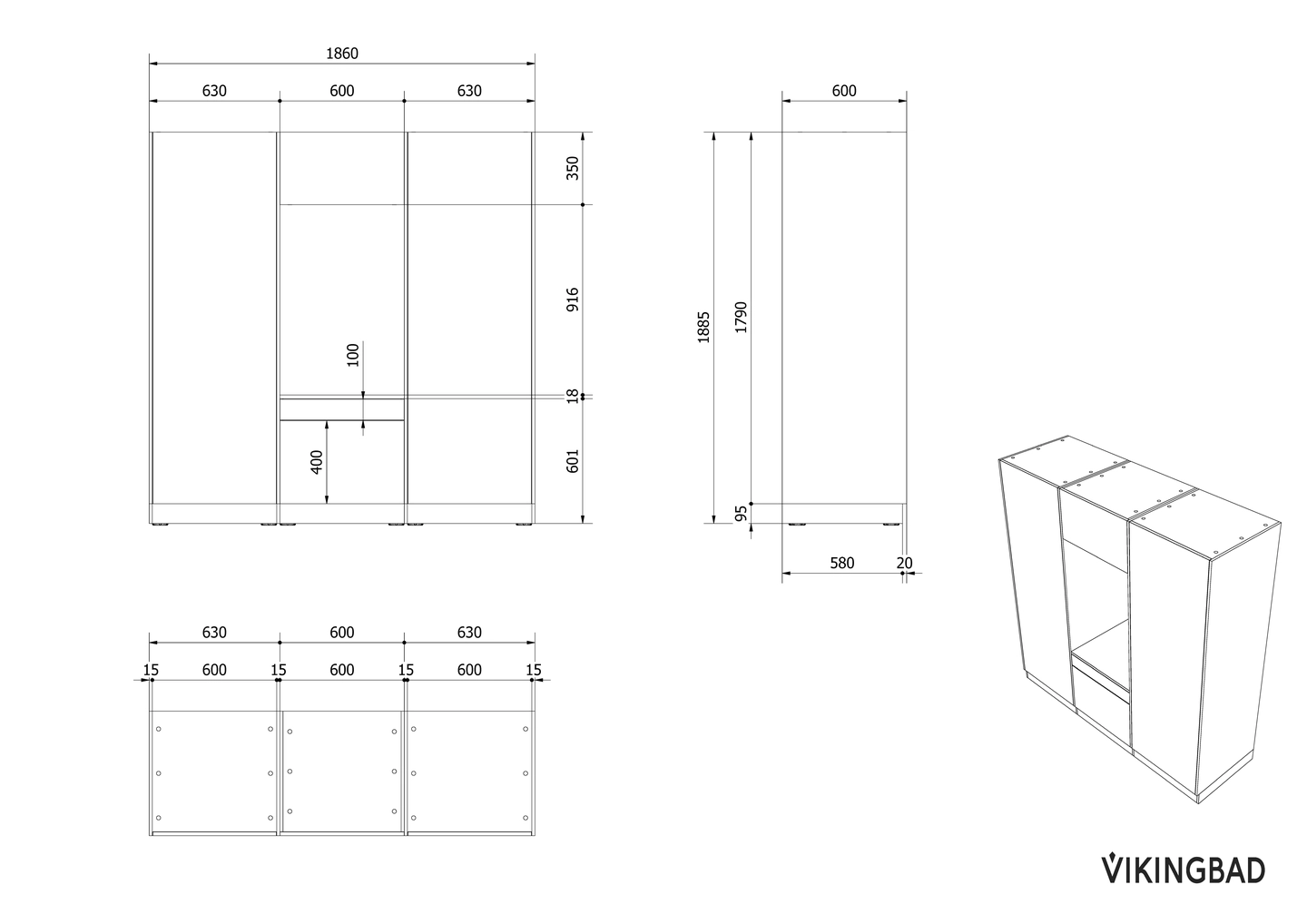 Høyskap x2 og enkel vaskemaskinmodul FAY - Bilde 2