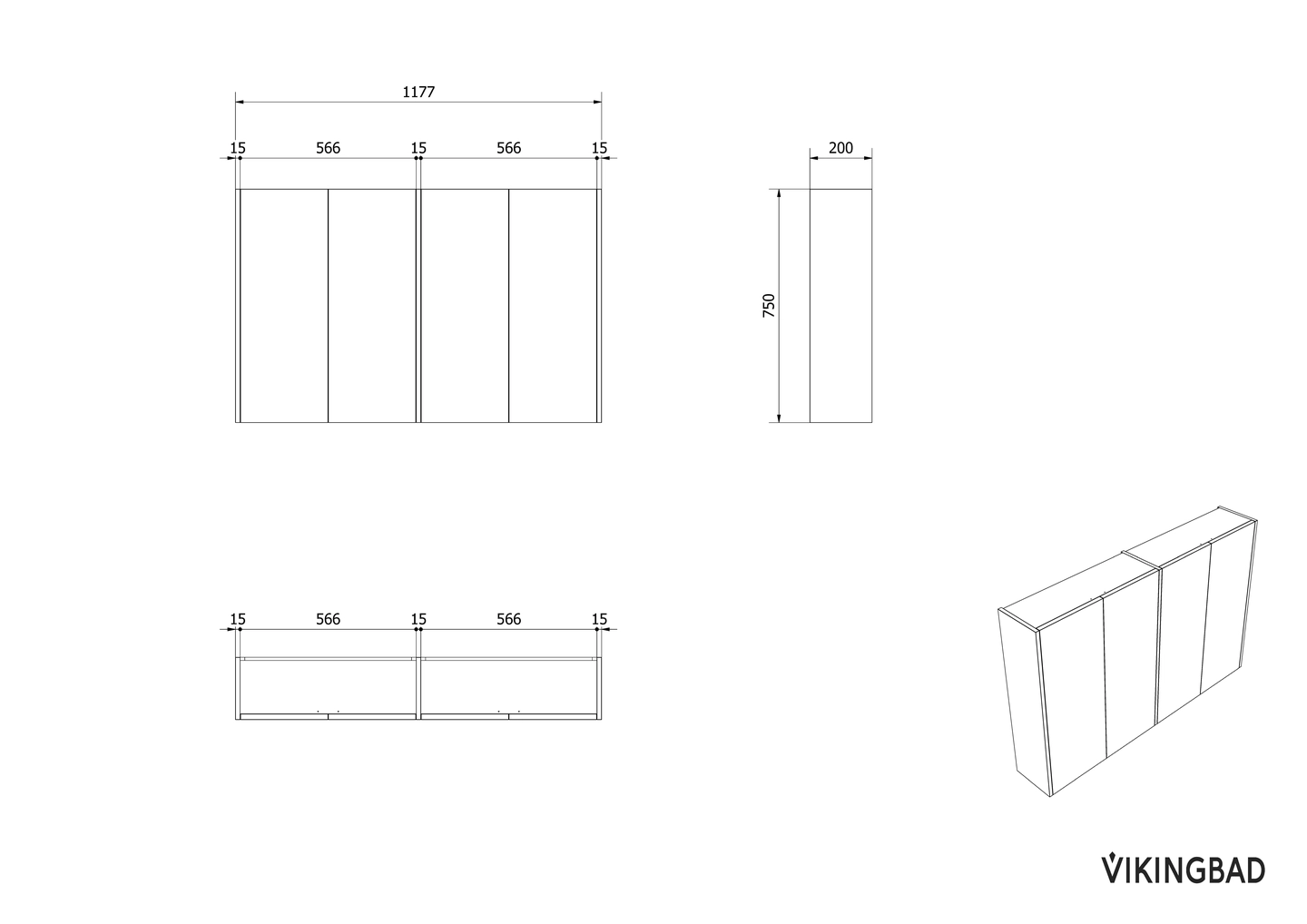 Veggskap dobbelt 2/4 speil - Bilde 2